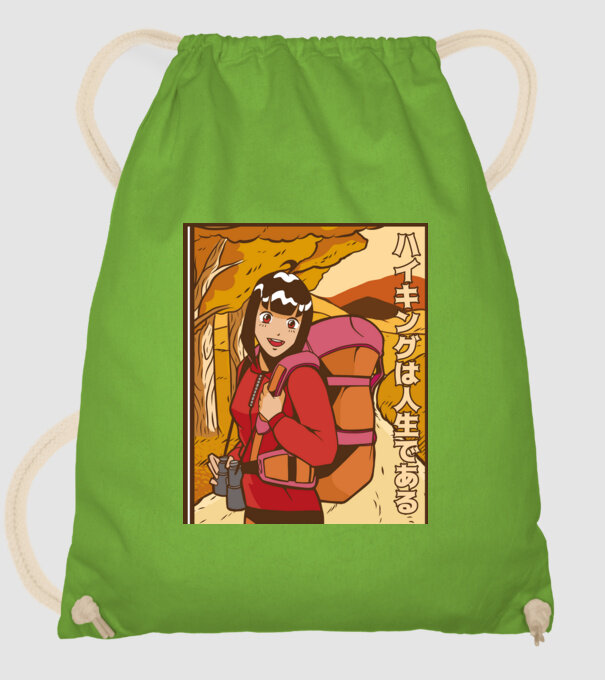 Anime fată Excursionistă model verde de măr pe tricou