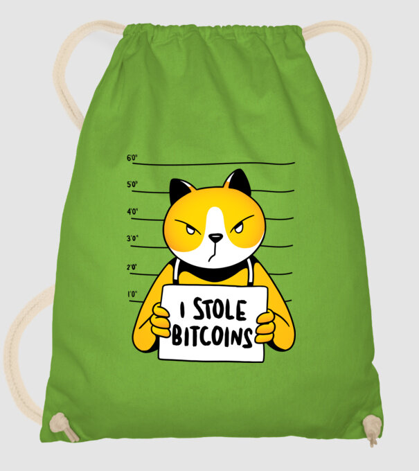 Pisică hoață Bitcoin model verde de măr pe tricou