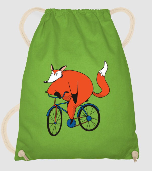 Vulpe cu bicicletă model verde de măr pe tricou