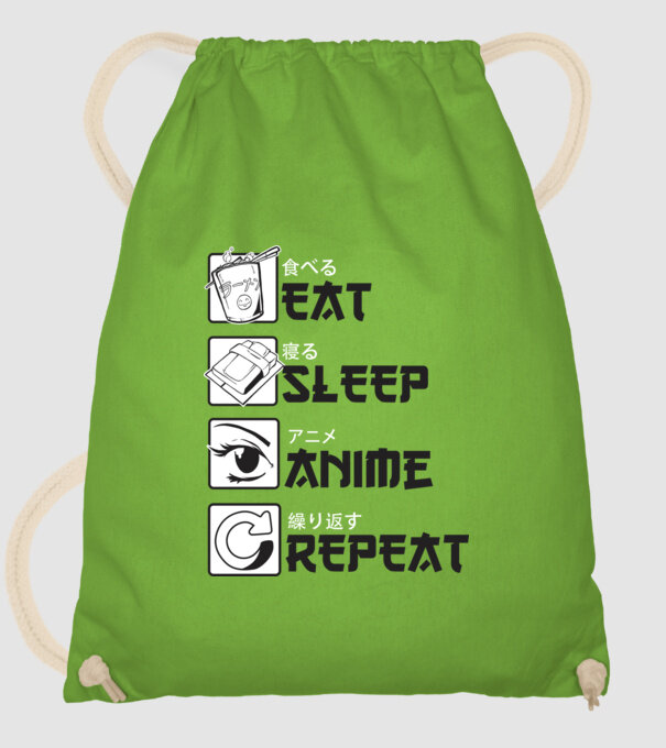 Eat Sleep Anime Repeat model verde de măr pe tricou