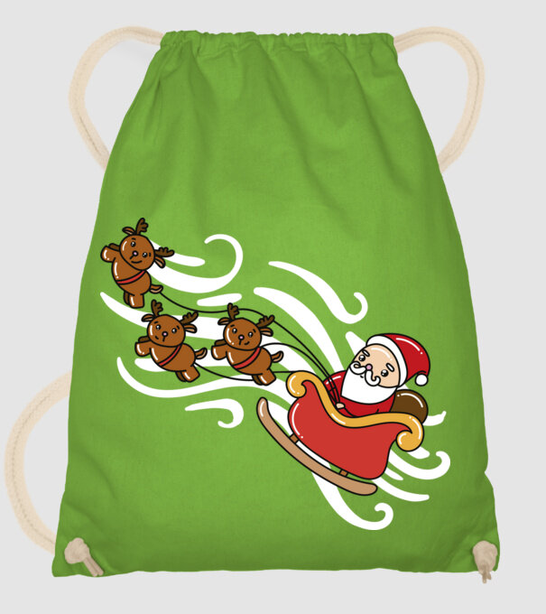 Kawaii sanie Moș Crăciun model verde de măr pe tricou
