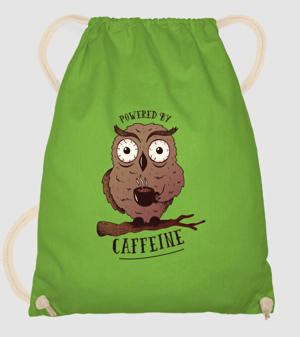 Powered by Caffeine - Tricou cu bufniță și energie de cafeină model verde de măr pe tricou