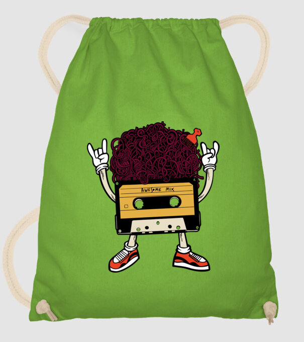 Casetă retro cu păr afro model verde de măr pe tricou