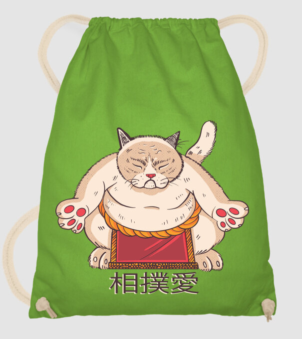 Pisică Sumo model verde de măr pe tricou