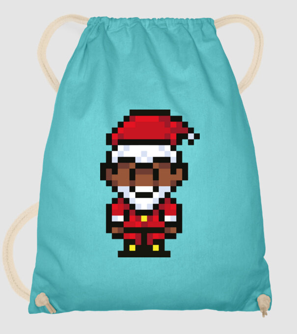 8bit pixel Moș Crăciun model turcoaz pe tricou