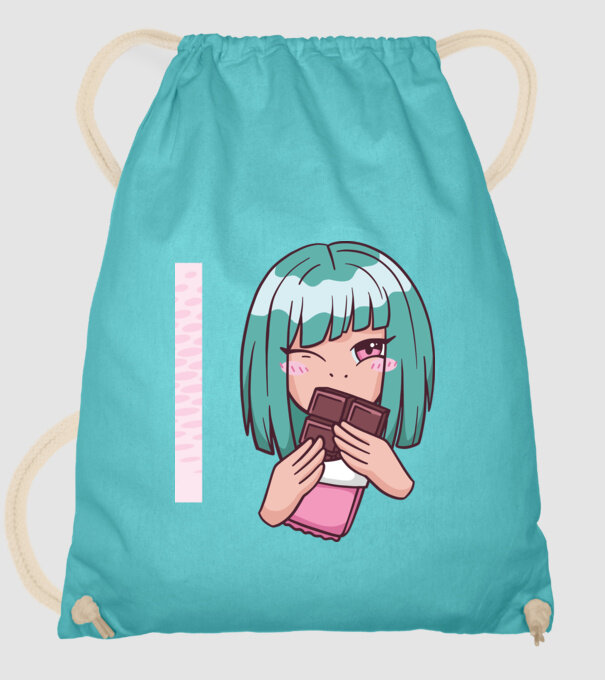 Anime fată cu ciocolată model turcoaz pe tricou