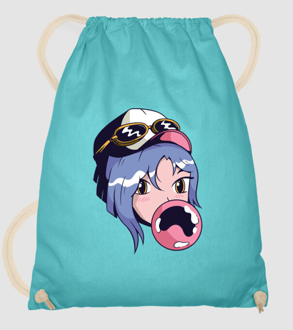 fată Anime cu gumă de mestecat model turcoaz pe tricou