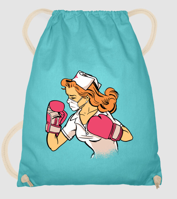 Asistentă Boxer model turcoaz pe tricou