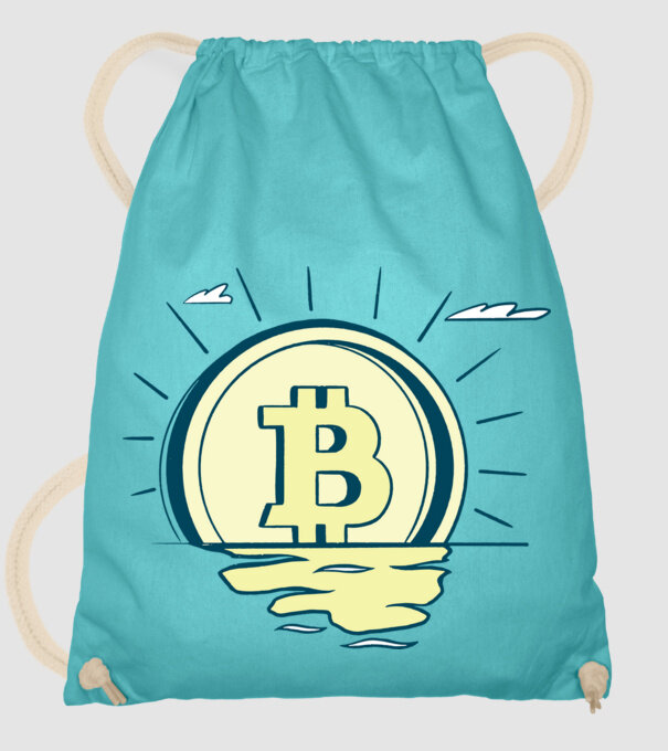 Bitcoin sunrise model turcoaz pe tricou
