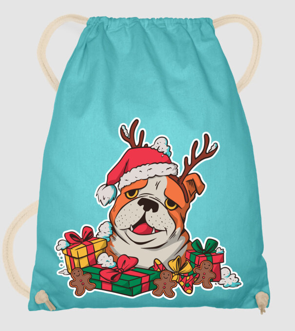 Bulldog de Crăciun model turcoaz pe tricou