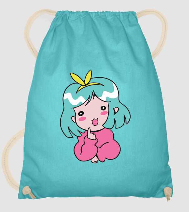 Fetiță drăguță Anime model turcoaz pe tricou