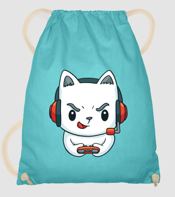 Pisică Gamer model turcoaz pe tricou