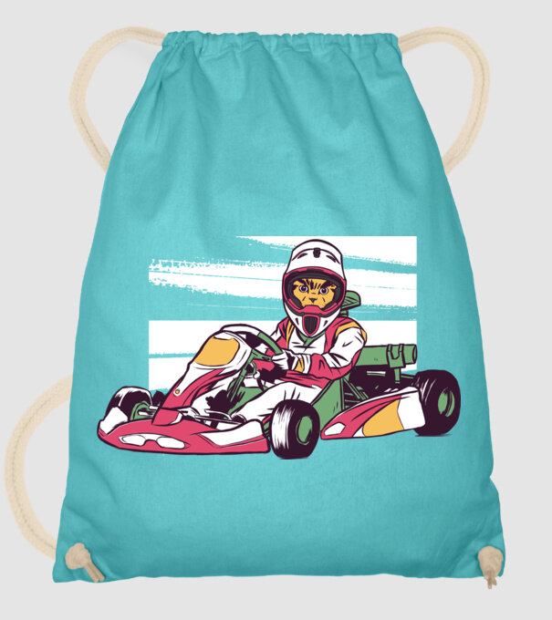 Pisică gokart model turcoaz pe tricou