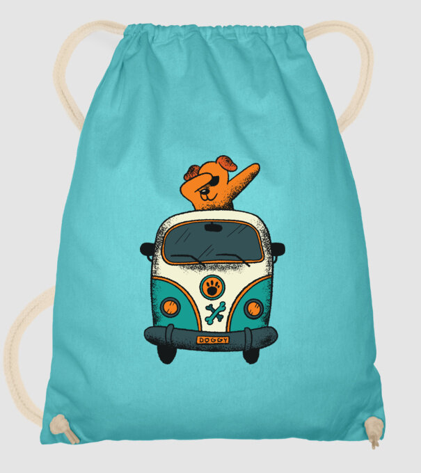 Microbuz Hippi Câine DAB model turcoaz pe tricou