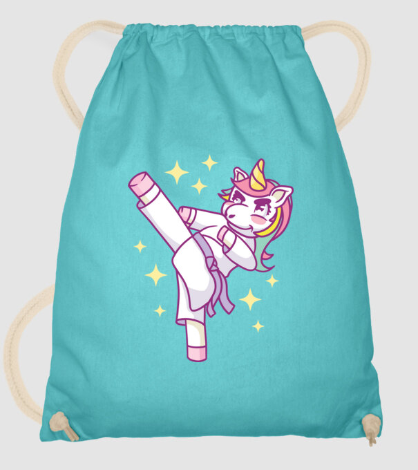 Karate unicorn model turcoaz pe tricou