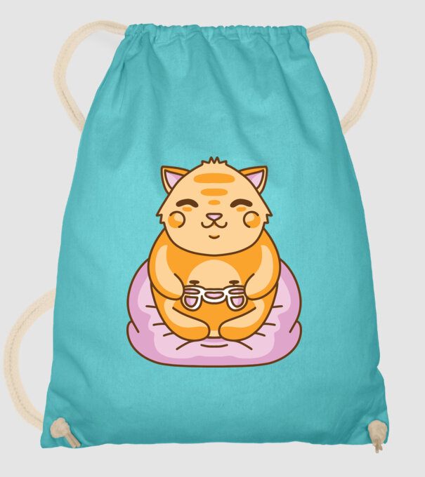Pisică Gamer Kawaii model turcoaz pe tricou