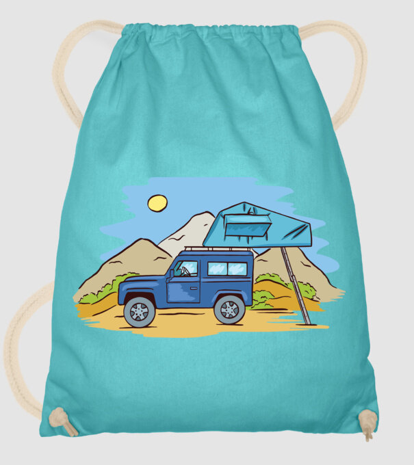 Mașină de camping model turcoaz pe tricou
