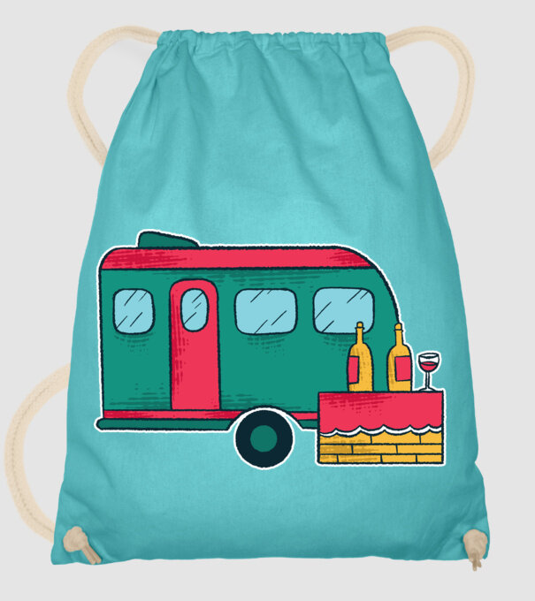 Autorulotă Camping model turcoaz pe tricou