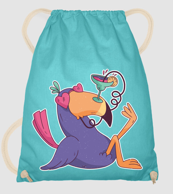Toucan cu cocktail model turcoaz pe tricou
