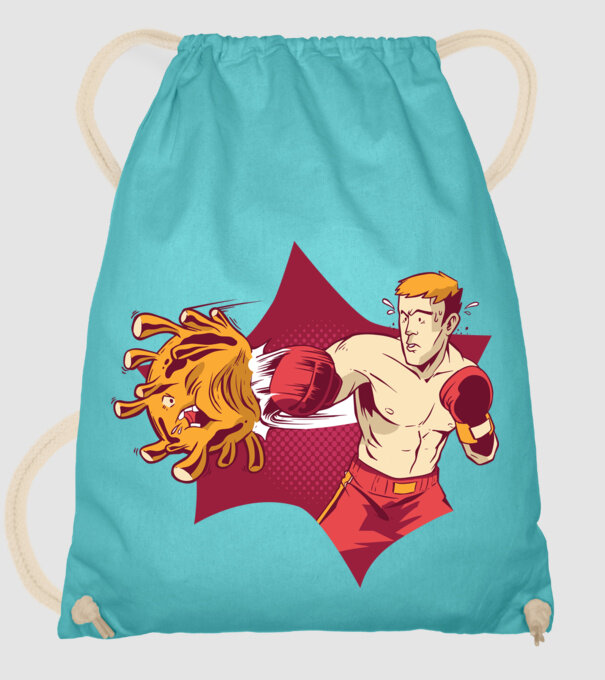 Coronavirus KO - Box model turcoaz pe tricou