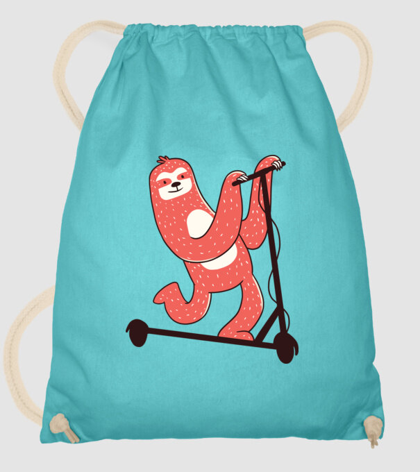 Leneș pe trotinetă model turcoaz pe tricou