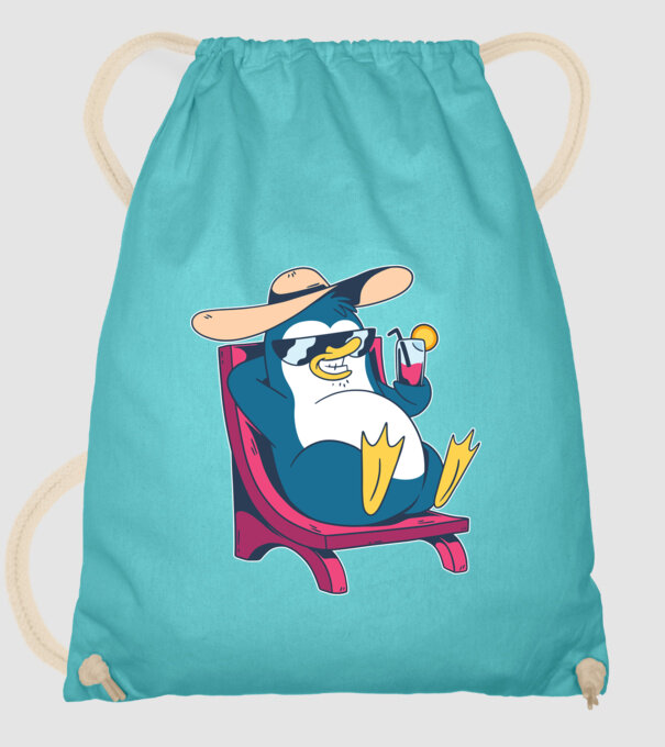 Pinguin cool stă la plajă la mare model turcoaz pe tricou