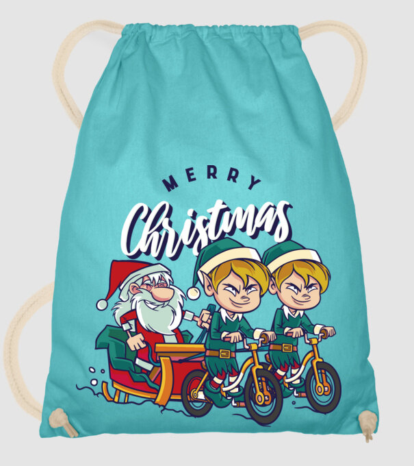Merry Christmas Moș Crăciun cu sanie cu bicicletă model turcoaz pe tricou