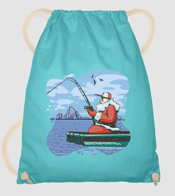 Moș Crăciun la pescuit model turcoaz pe tricou