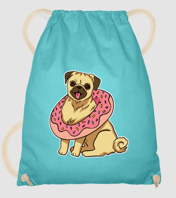 Mops cu gogoașă la gât model turcoaz pe tricou