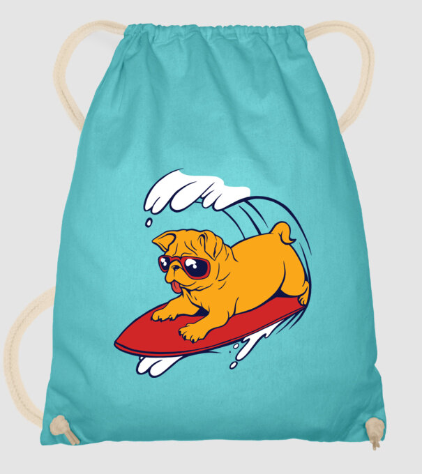 Mops Surf model turcoaz pe tricou