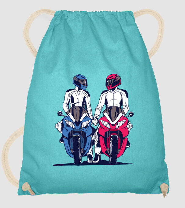 Cuplu de motocicliști model turcoaz pe tricou