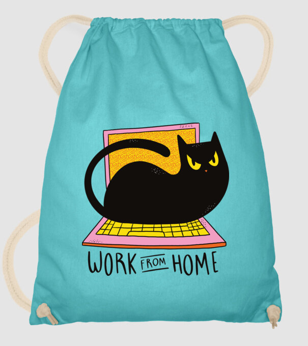 Home offfice cu pisică model turcoaz pe tricou