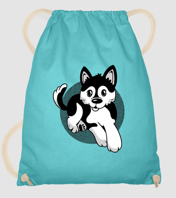 Câine Pomsky model turcoaz pe tricou