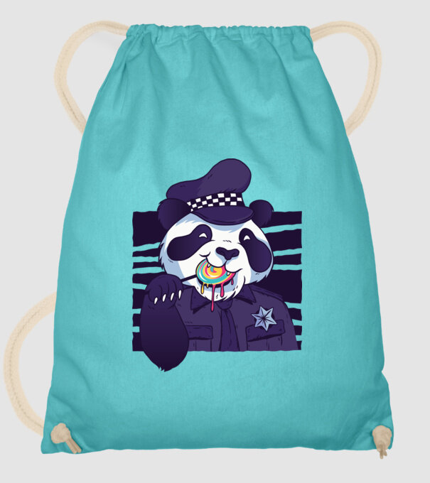 Panda polițist cu acadea model turcoaz pe tricou