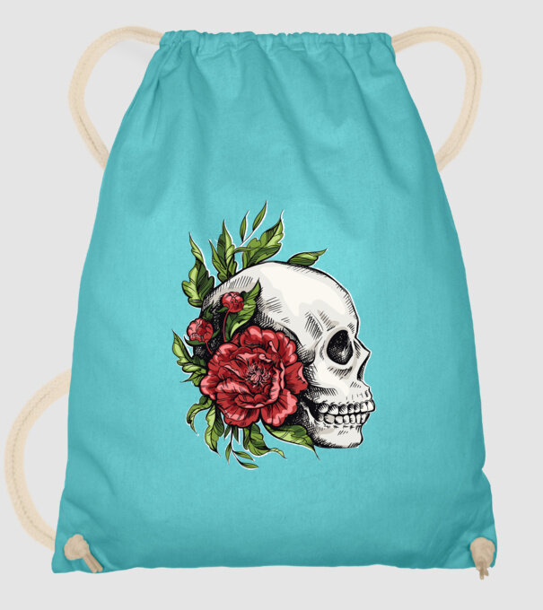 Trandafiri și craniu model turcoaz pe tricou