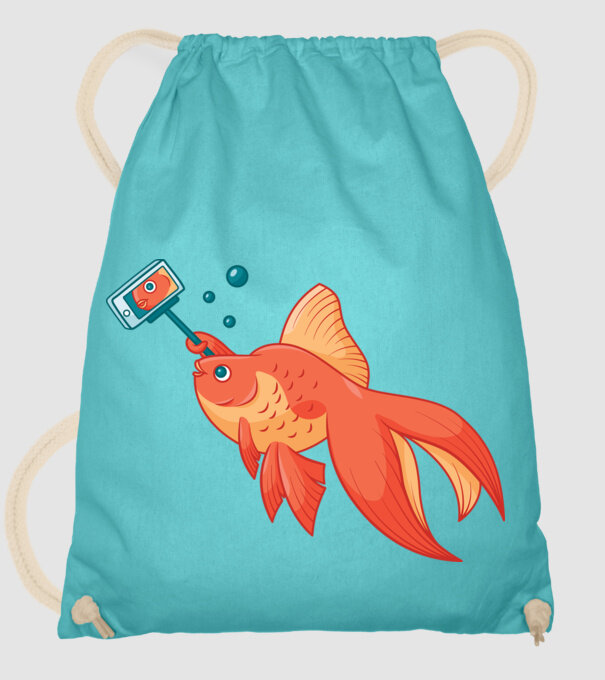 Selfish - Pește făcând selfie model turcoaz pe tricou