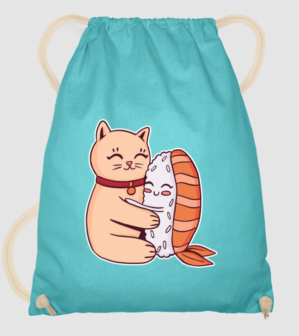 Sushi cu Pisică model turcoaz pe tricou