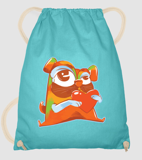 Mops colorat model turcoaz pe tricou