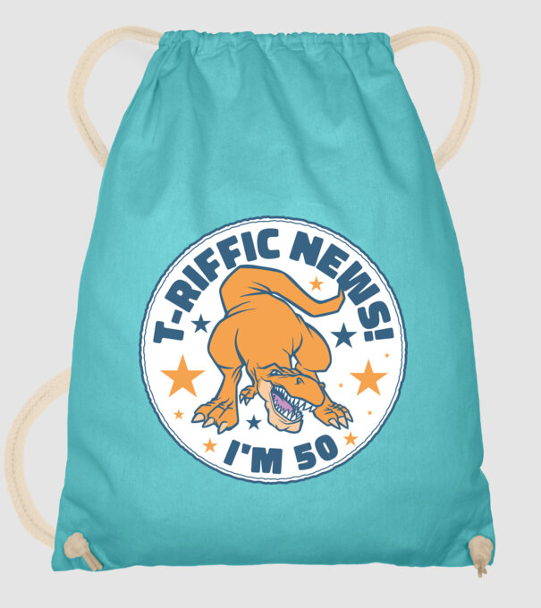 'T-rex Terrific news i''m 50' model turcoaz pe tricou