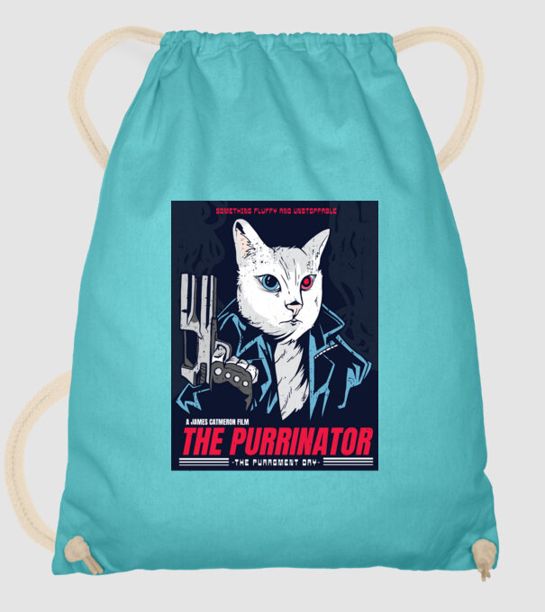 The Purrinator Pisică model turcoaz pe tricou