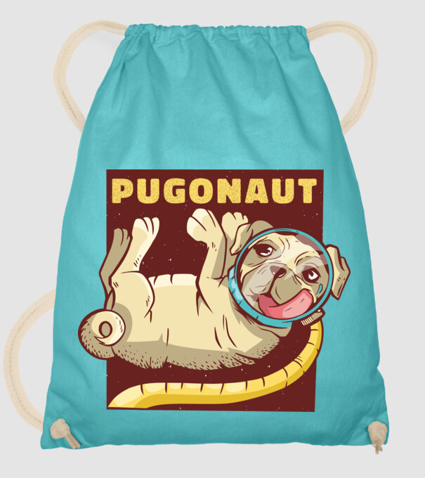 Mops Astronaut model turcoaz pe tricou