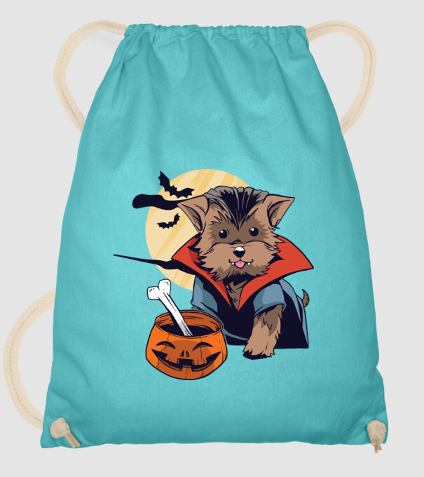 Vampir Yorkie Halloween model turcoaz pe tricou