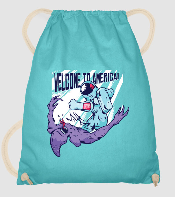 Welcome To America model turcoaz pe tricou