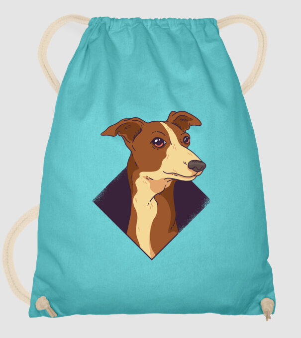 Cap câine Whippet model turcoaz pe tricou