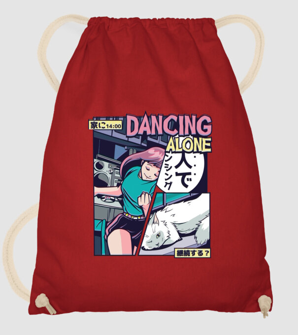 Anime Vaporwave Dancing Alone model roșu pe tricou