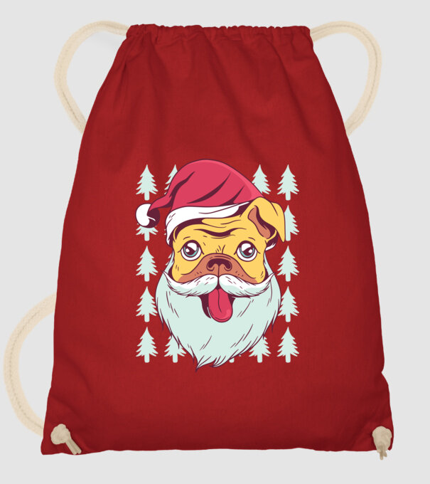 Tricou Crăciun Mops model roșu pe tricou