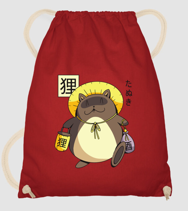 Tanuki Yokai model roșu pe tricou