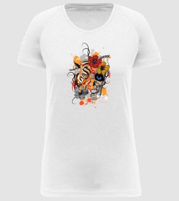 Craniu de tigru abstract model alb pe tricou