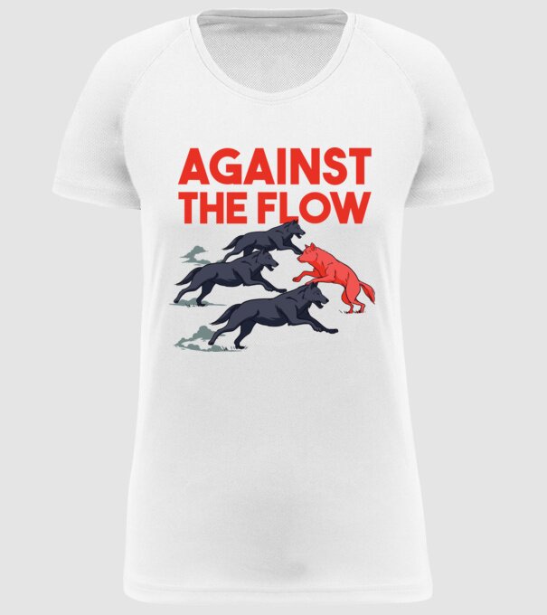 Against the flow - Împotriva curentului model alb pe tricou