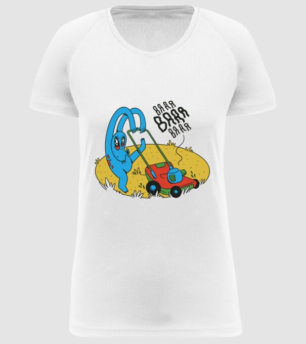 Alien cu Mașină de tuns iarba model alb pe tricou